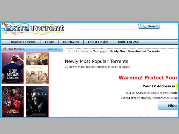 ExtraTorrent homepage